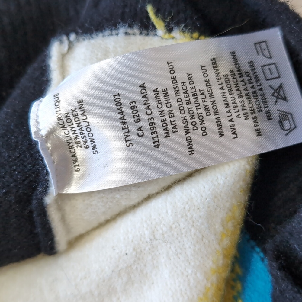Alison Sheri Abstract Striped Acrylic Sweater Black/Blue/Lime/White Size Medium - Picture 8 of 10
